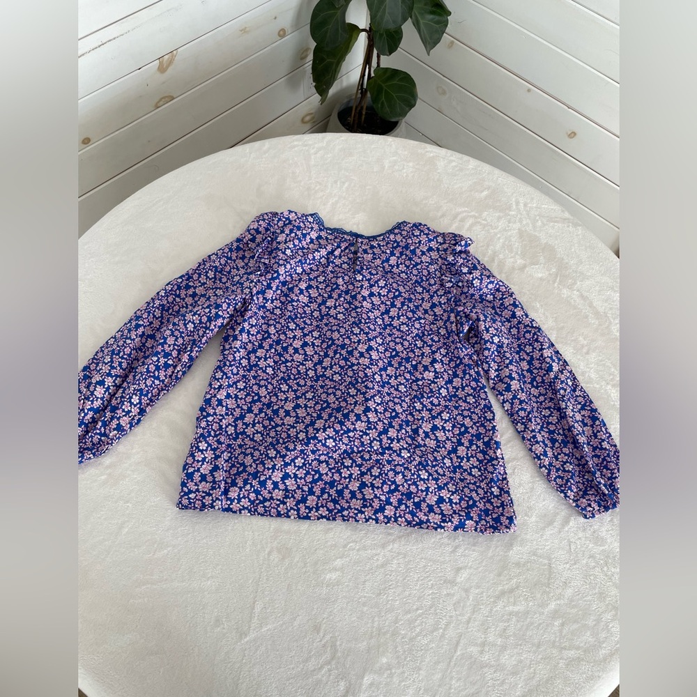 J. Crew Size S Liberty Long-Sleeve Ruffle-Shoulder Top Lace Neckline Pintucked - Picture 10 of 17